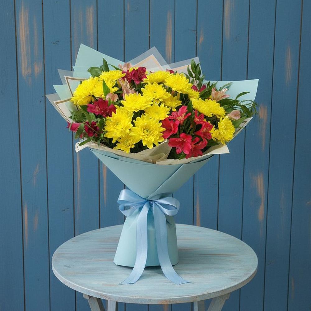 Букет цветов из: Альстромерии и Хризантемы в Никольском 1-ом