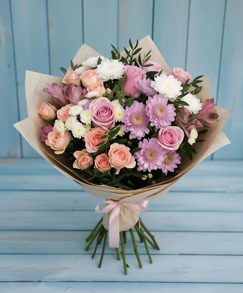 Букет цветов из: Хризантемы, Розы и Альстромерии в Никольском 1-ом