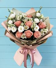 Букет цветов из:  Розы, Альстромерии и Лизиантусы в Никольском 1-ом