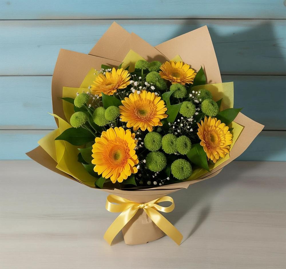 Букет цветов из: Герберы и Хризантемы в Никольском 1-ом