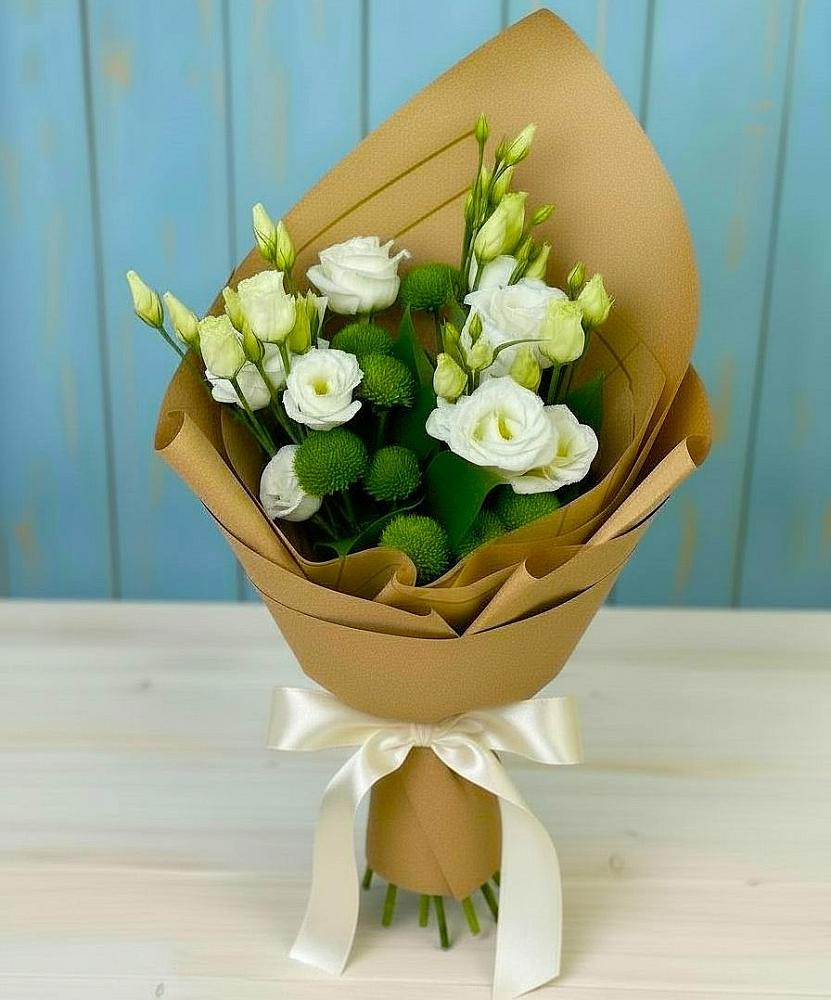 Букет цветов из: Хризантемы и Лизиантусы в Никольском 1-ом