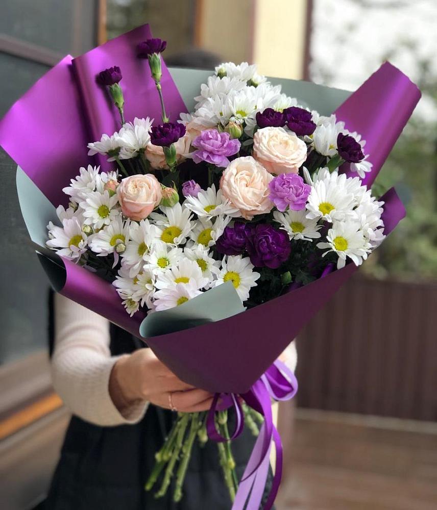 Букет цветов из: Хризантемы, Гвоздики и Розы в Никольском 1-ом