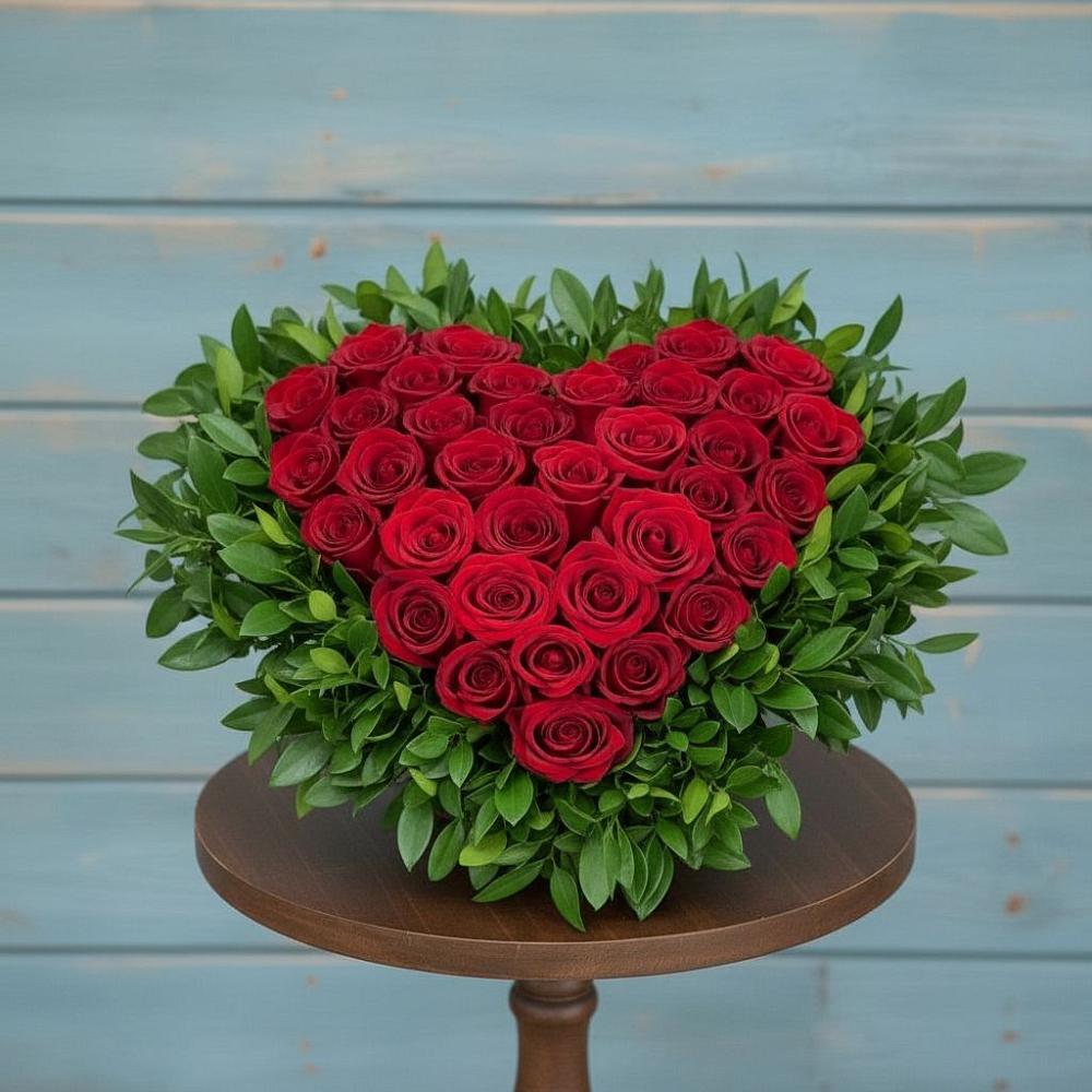 Цветочная композиция из Розы в виде сердца в Никольском 1-ом