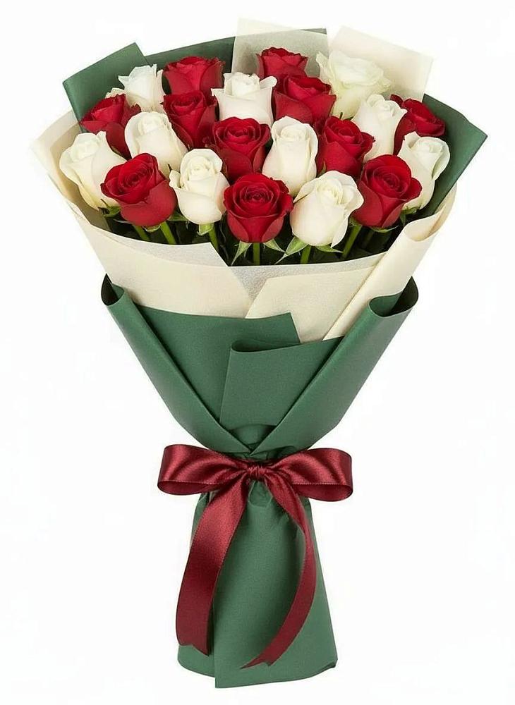 Букет Микс из красных и белых роз в Никольском 1-ом
