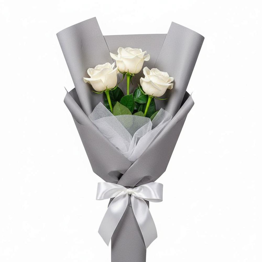 Букет 3 белые розы в Никольском 1-ом