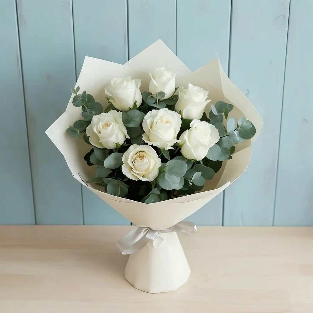 Букет Белые розы в Эвкалипте в Никольском 1-ом