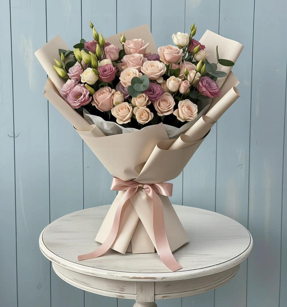 Букет цветов из: Розы и Лизиантусы в Никольском 1-ом