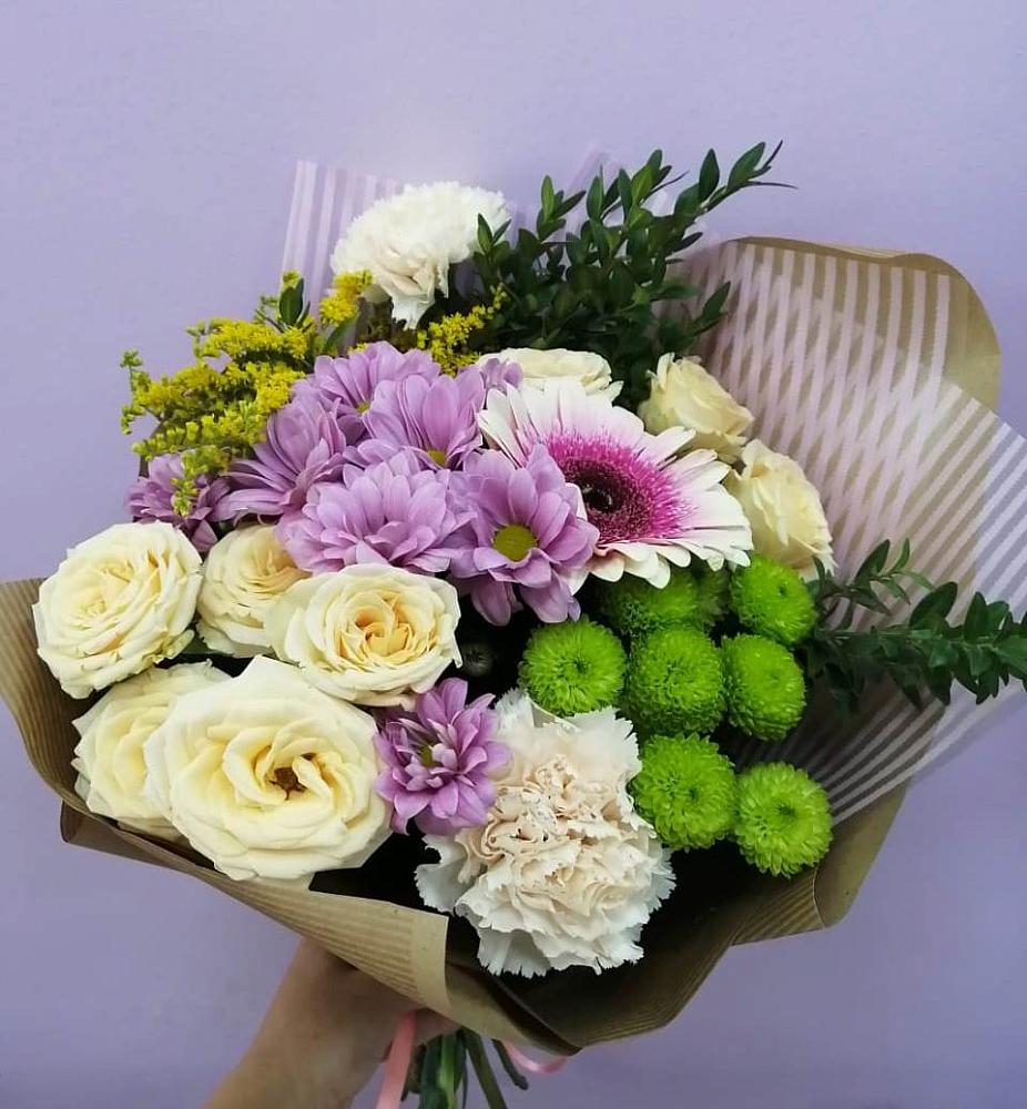 Букет цветов из: Хризантемы, Розы, Гвоздики и Герберы в Никольском 1-ом