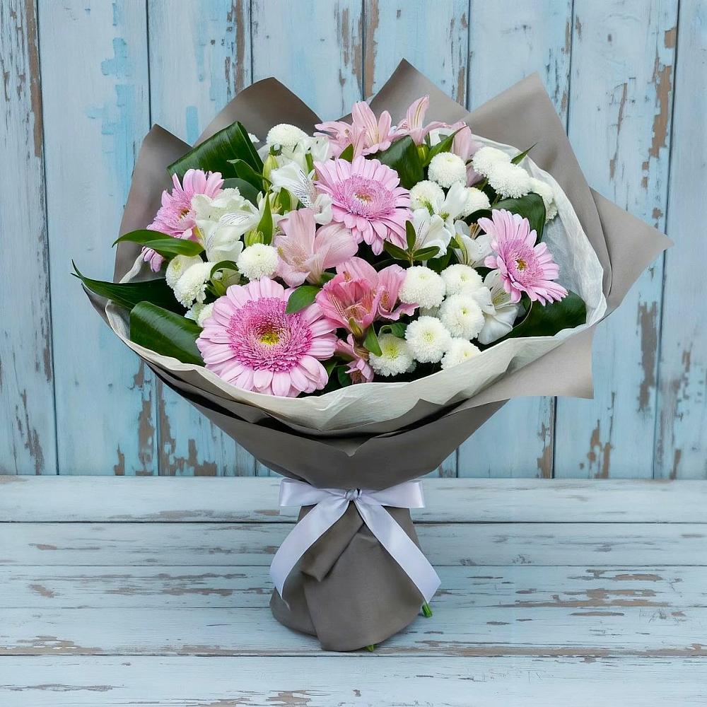 Букет цветов из: Герберы, Альстромерии и Хризантемы в Никольском 1-ом